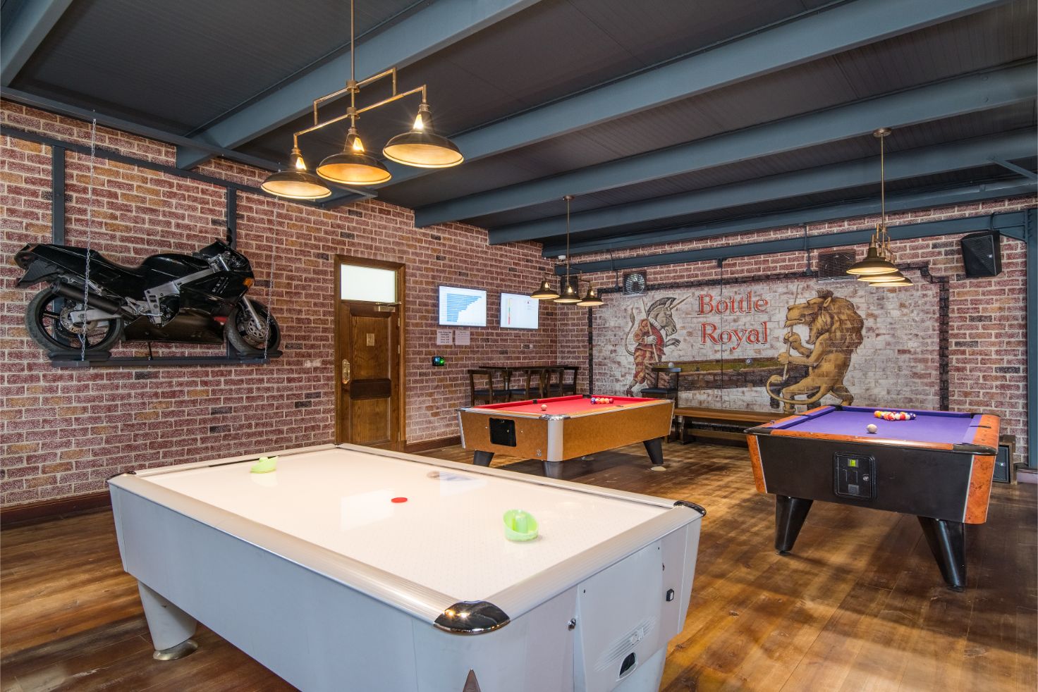Pub Renovation UK of a staff canteen in the United Kingdom. Image shows pool tables and how we brought an element of fun to the staff canteen and a freshness