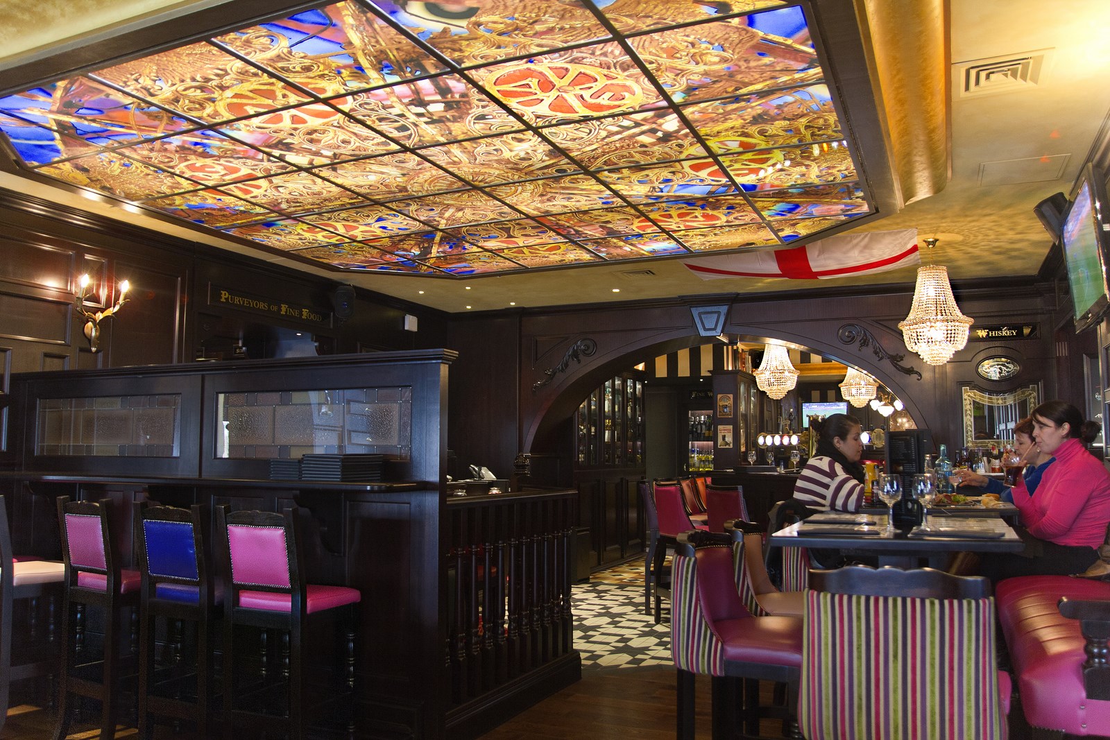 Restaurant Design in Marseille, France. This image shows our ceiling design and mood lighting for dinning